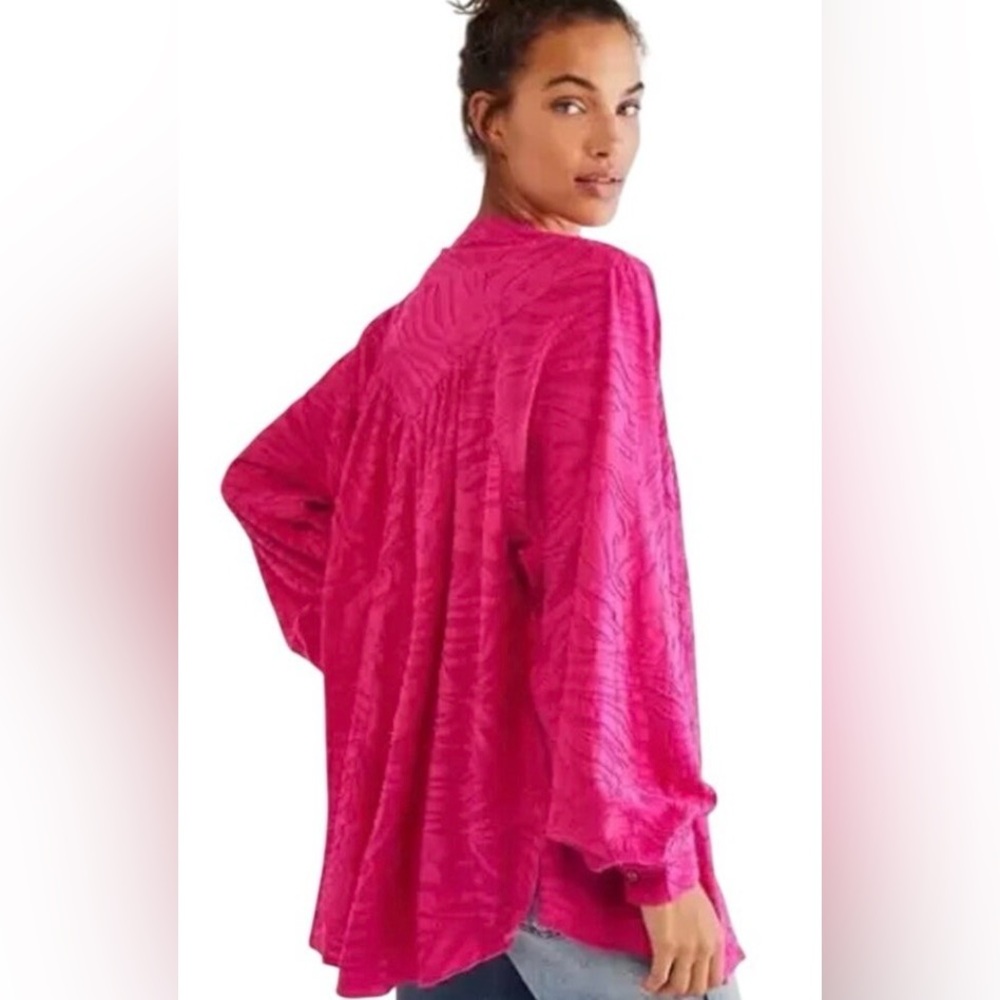 Free People Hot Pink Can’t Stop Dreaming Boho Lounge Western Shirt | XS